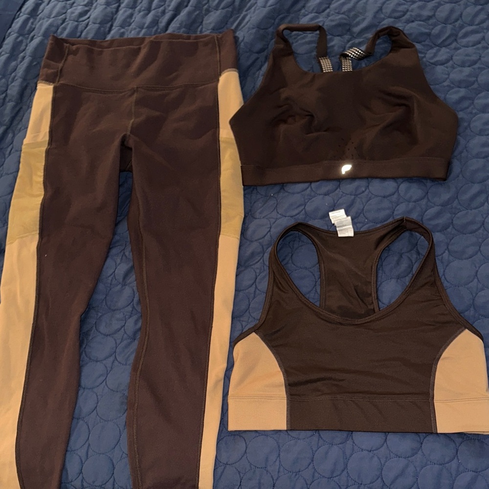 3 Piece Set 🤎 Fabletics Cacao/Quicksand Activewear Set size large